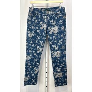 RALPH LAUREN Jeans Company Floral Mid Rise Jeans Zip Fly Blue Beige Size 8